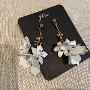 Rare NWT vintage JCrew Leather White and Gold Floral Earrings